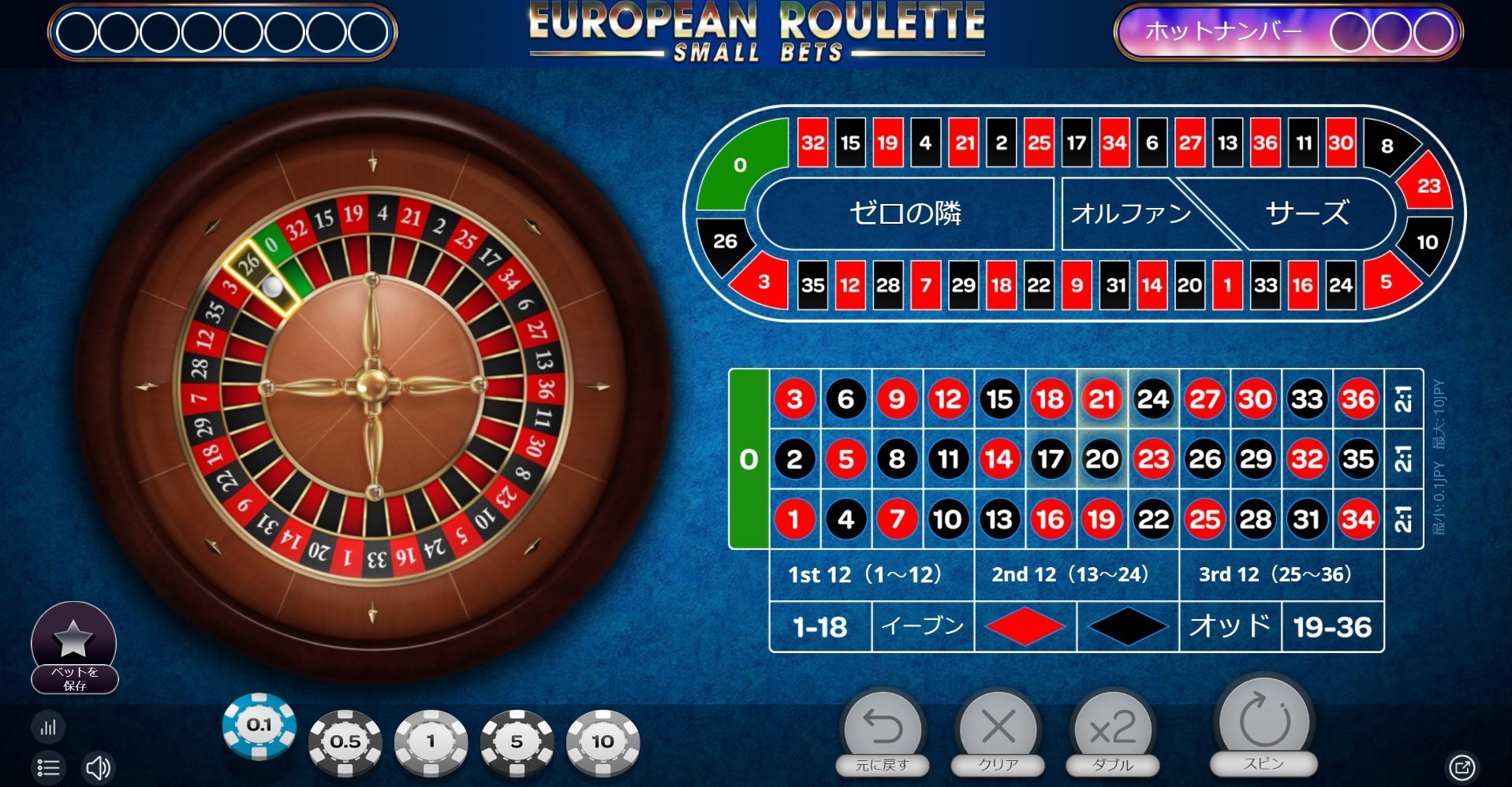 ヨーロピアンルーレット・スモールベット（European Roulette Small Bets）